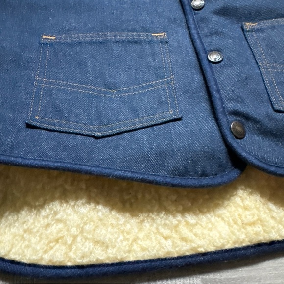 Vintage Sears Roebucks Western Wear Sherpa Vest Mens XL Biker Cowboy Denim Blue - Picture 12 of 14